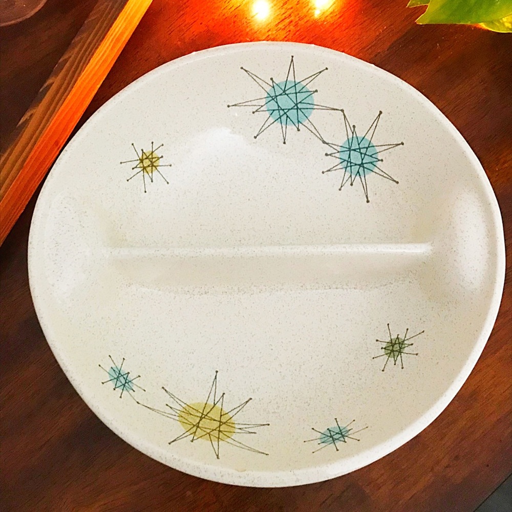 Vintage Franciscan Atomic Starburst Divided Bowl 1950s MCM